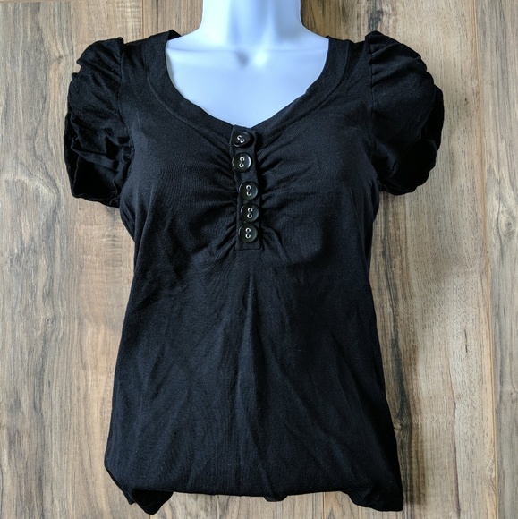 August Silk Women's Silk Ribbed Black Blouse Sz S. - Picture 1 of 5